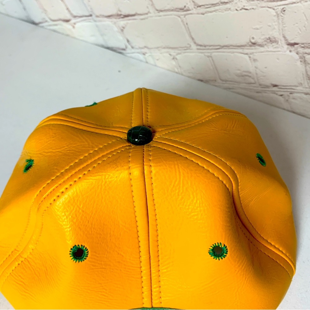 Vintage Farmers Mutual Hail Yellow Faux Leather Trucker Hat USA - Picture 3 of 6